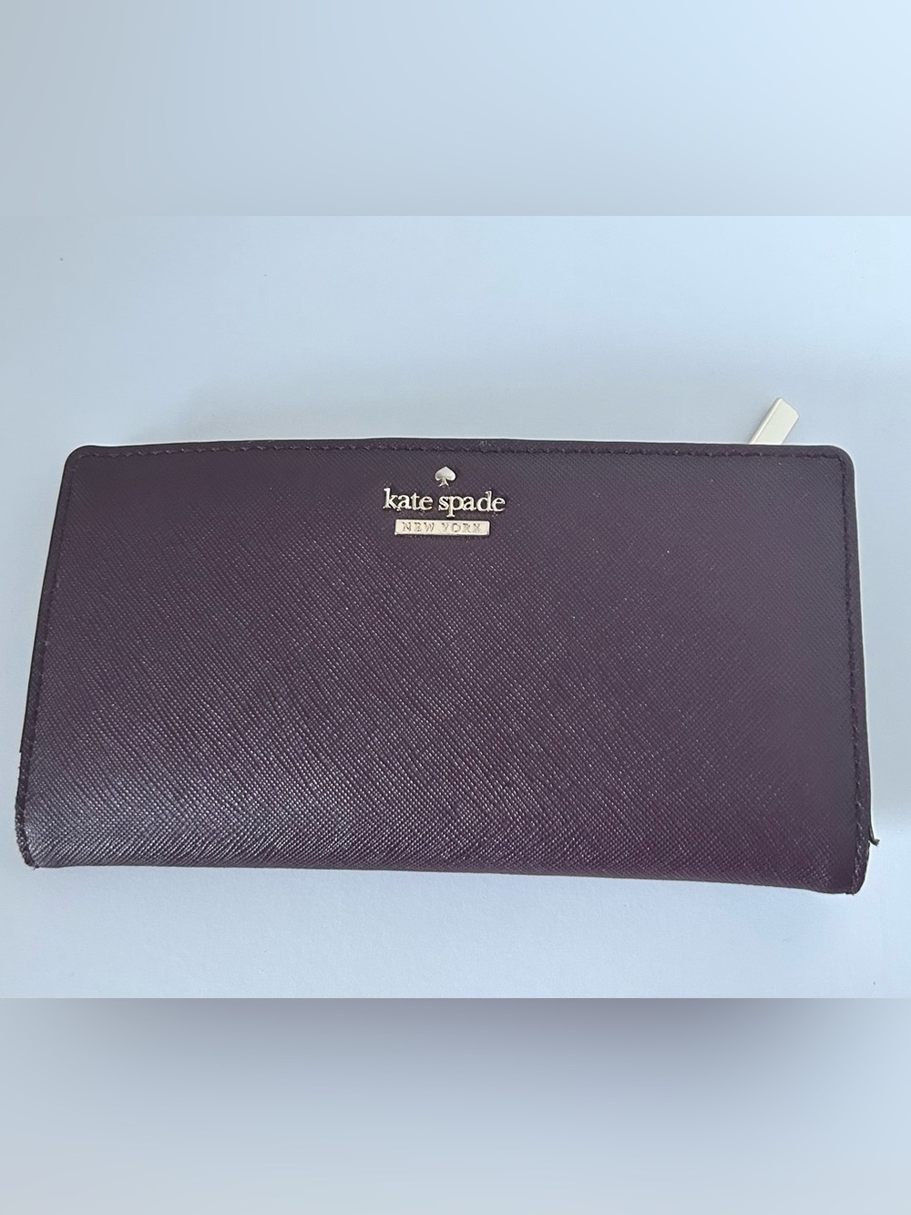 kate spade Plum Textured Saffiano Wallet with Gold Logo